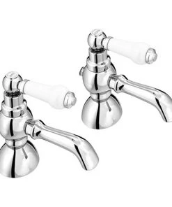 Chatsworth 1928 Traditional White Lever Pillar Basin Taps